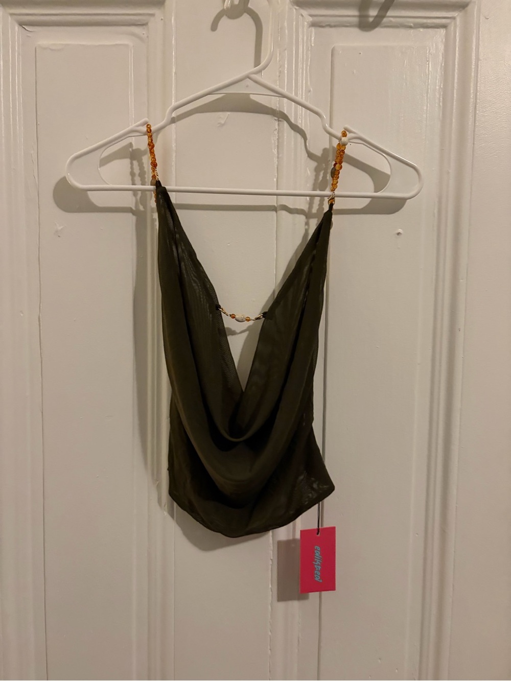 Edikted Olive Green Beaded Strap Crop Top — BROKEN CLASP